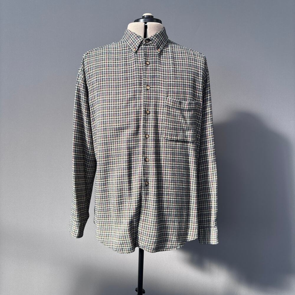 Vintage Old Navy Plaid Button Down Long Sleeve Shirt Black Gray Multi Sz L